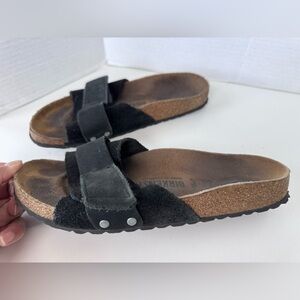 Birkenstock Oita Slide Black Nubuck Leather Slip-On Sandal Shoes Size 39